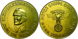 NSKK, Vergoldete Aluminiummedaille 1939, "17. Zuverlässigkeitsfahrt Rund Um Wien 1939 - Motorgruppe Ostmark NSKK Standar - Andere & Zonder Classificatie