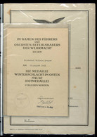 Urkundengruppe Mit Verleihungsurkunde Medaille Winterschlacht Im Osten 1941/42, Datiert 15. August 1942, Faltspur Mittig - Documents