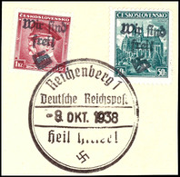 1 Kc. Und 50 H. Freimarke Je Mit Handstempel-Aufdruck "Wir Sind Frei! + Hakenkreuz", Tadellos Gestempelt "Reichenberg 1  - Andere & Zonder Classificatie