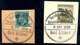 50 Heller Und 1,60 Kc. Freimarken Mit Handstempel-Aufdruck "Wir Sind Frei! + Hakenkreuz", Tadellos Gestempelt "Reichenbe - Otros & Sin Clasificación
