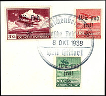 50 Heller, 1 Kc. Und 3 Kc. Flugpost Je Mit Handstempel-Aufdruck "Wir Sind Frei! + Hakenkreuz", Tadellos Gestempelt "Reic - Altri & Non Classificati