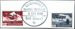 50 Heller Bis 5 Kc. Flugpost Je Mit Handstempel-Aufdruck "Wir Sind Frei! + Hakenkreuz", Tadellos Gestempelt "Reichenberg - Altri & Non Classificati