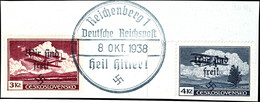 50 Heller Bis 5 Kc. Flugpost Je Mit Handstempel-Aufdruck "Wir Sind Frei! + Hakenkreuz", Tadellos Gestempelt "Reichenberg - Other & Unclassified