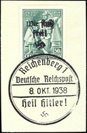 50 Heller Doss Alto Mit Handstempel-Aufdruck "Wir Sind Frei! + Hakenkreuz", Tadellos Gestempelt "Reichenberg 1 / 8 Okt.  - Altri & Non Classificati