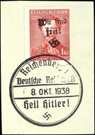1 Kc. Fügner Mit Handstempelaufdruck "Wir Sind Frei! + Hakenkreuz", Tadellos Gestempelt "Reichenberg 1 / 8 Okt. 1938" Au - Otros & Sin Clasificación