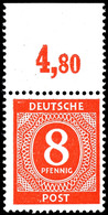 8 Pfg. Ziffer Orangerot, Plattendruck Mit Durchgezähntem Oberrand, Postfrisch, Fotobefund Arge Kontrollrat, Mi. 1.000.-, - Sonstige & Ohne Zuordnung