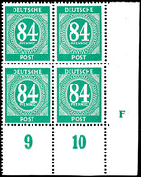 84 Pfennig Ziffer, 4er-Block Aus Der Rechten Unteren Bogenecke Mit Druckerzeichen "F", Postfrisch, Michelwert 250., Kata - Other & Unclassified