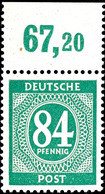 84 Pfg. Ziffer Grün, Plattendruck Mit Durchgezähntem Oberrand, Postfrisch, Fotobefund Arge Kontrollrat, Mi. 2.000.-, Kat - Sonstige & Ohne Zuordnung