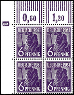 6 Pfennig Arbeiter, Drei 4er-Blocks Und Ein Senkrechtes Paar, Je Aus Bogenecken Mit Druckerzeichen "12 Positiv, "1", "4" - Other & Unclassified