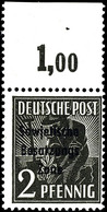 2 Pfg. Arbeiter Schwarzgrau, Plattendruck Mit Durchgezähntem Oberrand, Postfrisch, Fotobefund Paul BPP, Mi. 500,-, Katal - Other & Unclassified