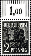 2 Pfg. Arbeiter Schwarzgrau, Walzendruck Vom Oberrand, Postfrisch, Geprüft Paul BPP, Mi. 600,-, Katalog: 182bWOR ** - Andere & Zonder Classificatie