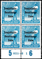 20 Pfg. Arbeiter Blau, Waagerechtes Paar Und 4er-Block Vom Bogenunterrand Mit HAN "6055.48 1" Bzw. "6055.48 2", 4er-Bloc - Other & Unclassified