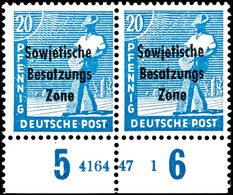 20 Pfg. Arbeiter Blau, Zwei Waagerechte Paare Vom Bogenunterrand Mit HAN "4164.47 1" Bzw. "4164.47 2", Dabei Einmal Aufd - Autres & Non Classés