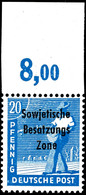 20 Pfg. Arbeiter Kobalt, Plattendruck Mit Nicht Durchgezähntem Oberrand, Postfrisch, Fotokurzbefund Paul BPP, Mi 1200,-, - Autres & Non Classés