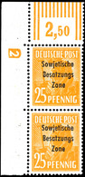 25 Pfg. Arbeiter, Senkrechtes Paar Aus Der Linken Oberen Bogenecke Mit Druckerzeichen "2" Negativ, Postfrisch, Fotokurzb - Other & Unclassified