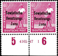 40 Pfg. Arbeiter, Drei Waagerechte Paare Vom Bogenunterrand Mit HAN "4165.47 1", "4165.47 2" (senkrechte Zähnung Im Unte - Other & Unclassified