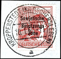 60 Pfg. Arbeiter Karminrot Gestempelt "KROPPENSTEDT (KR. OSCHERSLEBEN) 10.1.50" Auf Briefstück, Kabinett, Geprüft Und Fo - Other & Unclassified