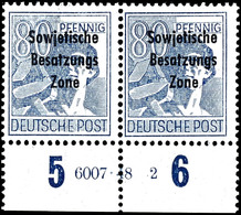80 Pfg. Arbeiter, Waagerechtes Paar Vom Bogenunterrand Mit HAN "6007.48 2", Postfrisch, Fotokurzbefund Dr. Ruscher BPP,  - Other & Unclassified