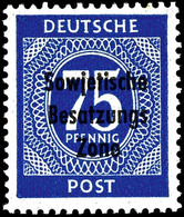 75 Pfg. Ziffer Schwärzlichviolettblau, Postfrisch, Eine Zahnspitze Gebräunt, Fotokurzbefund Dr. Ruscher, Mi. 300.-, Kata - Other & Unclassified