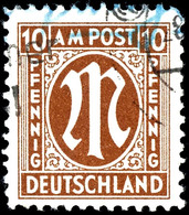 10 Pfennig Orangebraun, Gezähnt L 11 1/2 Papier Z, Mit Maschinenstempel Von "BONN", Eckbug Und Bläuliche Verfärbung, Gut - Sonstige & Ohne Zuordnung