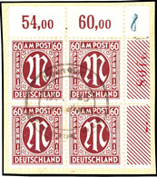 30 Pfennig Karminbraun, Gestempelt L11 : 11 1/2 Papier Z, 4er Block Aus Der Rechten Oberen Bogenecke Mit Roter Bogenzähl - Other & Unclassified