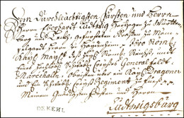 DE KEHL, Schwarzer L1 Auf Gesiegeltem Brief Vom 13.01.1730 Mit Langer Ergebenheitsadresse Nach Ludwigsburg, Vollständig  - Sonstige & Ohne Zuordnung