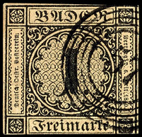 1 Kr. Schwarz Tadellos Gestempelt Mit Fünfringstempel "57", Mi. 320.-, Katalog: 1b O - Altri & Non Classificati