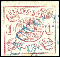 1 Sgr. Lebhaftkarmin, Farbfrisches Und Breitrandiges Kabinettstück Mit Blauem Bogenstempel Von Braunschweig, Tiefst Gepr - Altri & Non Classificati