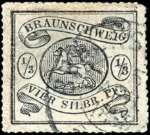 1/3 Sgr. / 4 SPf Wappen Im Oval Durchstochen, Sauber Gestempelt K2 "BRAUNSCHWEIG 2 APR 1865", An 2 Seiten Ränder Restaur - Andere & Zonder Classificatie