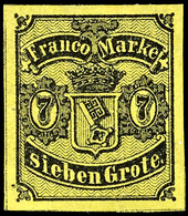 7 Gr. A. Gelboliv, Dünneres Papier, Farbfrisches, Breitrandiges Exemplar, Punktraue Stelle, Ungebraucht Ohne Gummierung, - Other & Unclassified