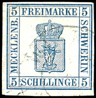 5 Sch. Blau, Farbfrisches, Allseits Voll/breitrandiges Prachtstück Mit Zart Aufgesetztem K2 Aus "WISMAR", Gepr. W. Engel - Other & Unclassified