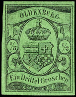 1/3 Gr. A. Grünlicholiv, Farbfrisches, Allseits Gleichmäßig Vollrandiges Prachtstück, Ungebraucht Ohne Gummierung, Tiefs - Oldenbourg