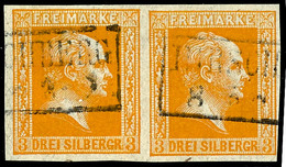 3 Sgr. Dunkelgelblichorange, Glatter Grund, Abart "dünnes Durchscheinens Papier", Waagerechtes  Paar, Vollrandiges Und F - Altri & Non Classificati