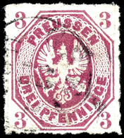 3 Pfennig Dunkelpurpur, Adler Im Achteck, Farbfrisches Und Typisch Durchstochenes Exemplar, Rundgestempelt, Gepr. Brettl - Autres & Non Classés