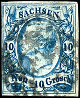 10 Ngr. Cyanblau, Farbfrisches, Gestempeltes Prachtstück, Links Eng- Sonst Gut Vollrandig Geschnitten, Bestens Gepr. Ris - Altri & Non Classificati