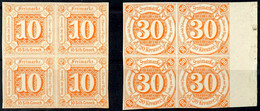 10 Sgr. Orange U. 30 Kr. Orange, Je In Postfrischen Viererblocks Im Teils Vollrandigem Taxischnitt, Der Zu 30 Kr. Mit Bo - Sonstige & Ohne Zuordnung