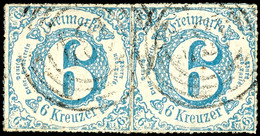 6 Kr. Blau, Farbfrisches Waager. Paar, Je Marke Zart Aufgesetzter Vierringstempel "134" (große Ziffern) Aus Mainz, Tadel - Sonstige & Ohne Zuordnung