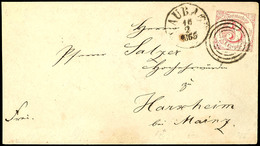 "130" Nebst K1 "LAUBACH 16 2 1865" Auf Postbezirksbrief 3 Kr. III. Ausgabe Im Taxischnitt, über Bahnpost Mainz-Worms, Ma - Other & Unclassified