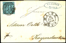 "134" Nebst K2 "MAIINZ 24 JUN. 1854" Auf Rechnungsbrief (Spesenrechnung) Mit 3 Kr. A. Mittelgrünlichblau Im Taxischnitt  - Altri & Non Classificati