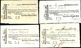 4 Seltene Postscheine Aus 1834/39, Zudruck Mit Kutsche Nach Links (mit Und Ohne Hund), Nach Rechts, Und Mit Postreiter,  - Andere & Zonder Classificatie