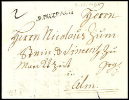 D. BIBERACH, Schwarzer L1 Auf Faltbrief Vom 2.10.1784 Nach Ulm, Schöner Abschlag Des Seltenen Stempels (Feuser 287-1)  B - Other & Unclassified