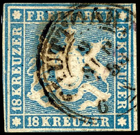 18 Kr. Hellblau, Farbfrisches Exemplar Mit K3 "STUTTGART 9 SEP. 1858", Auf Der Linken Seite Ein Flachriss, Unten Ausgabe - Sonstige & Ohne Zuordnung