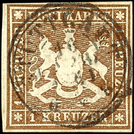 1 Kr. Wappen Orangebraun, Zentrisch Gestempelt K2 "STUTTGART 16 JAN 1861", Allseits Voll- Bis Breitrandig, Tadelloses Ka - Sonstige & Ohne Zuordnung