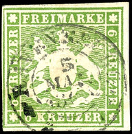 6 Kr. Wappen Hellgrünlicholiv, Zentrisch Gestempelt K2 "RAVENSBURG 5 MAI 1861", Allseits Voll- Bis Breitrandig, Farbfris - Otros & Sin Clasificación