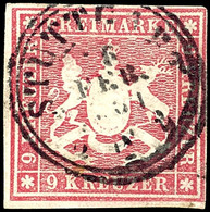 9 Kr. Mittelrotkarmin, Farbfrisches, Schmal- Bis Vollrandiges Prachtstück Mit Zentrischem K3 "STUTTGART 6 FEB. 1861", Ge - Other & Unclassified