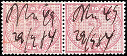 2 Mk. Ziffer Lebhaftrosalila, Waager. Paar, Hds. Entwertet "Bln.49 29.9.84", Gepr. Wiegand BPP, Mi. 120,-, Katalog: 37b  - Autres & Non Classés