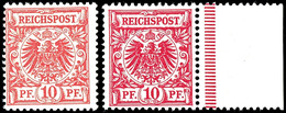 10 Pfg. Krone/Adler, Lebhaftrosarot Und Rotkarmin, Je Postfrisch (47 Da Mit Rechtem Bogenrand), Gepr. Jäschke-L BPP, Mi. - Other & Unclassified