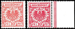 10 Pfg. Krone/Adler, Lebhaftrosarot Und Rotkarmin, Je Postfrisch (47 Da Mit Rechtem Bogenrand), Gepr. Jäschke-L BPP, Mi. - Sonstige & Ohne Zuordnung