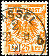 25 Pfg. Krone/Adler, Lebhaftgelblichorange, Gest. CASSEL 21/8 91, Kurzbefund Wiegand BPP: " Echt, Gut Erhalten", Mi. 450 - Sonstige & Ohne Zuordnung