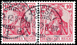 10 Pfg Germania, Friedensdruck, Magenta, Waagerechtes Paar, Zentrisch Gestempelt KGS "GNESEN 18.2.12", Tadellos, Kabinet - Otros & Sin Clasificación